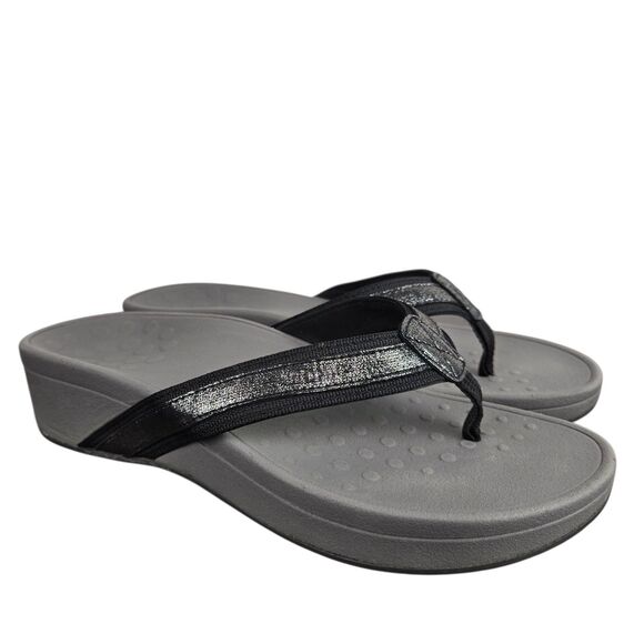 Vionic High Tide Foil Flip Flop Thong Sandals TVW4895 Black Silver Sz 8 - Picture 3 of 16